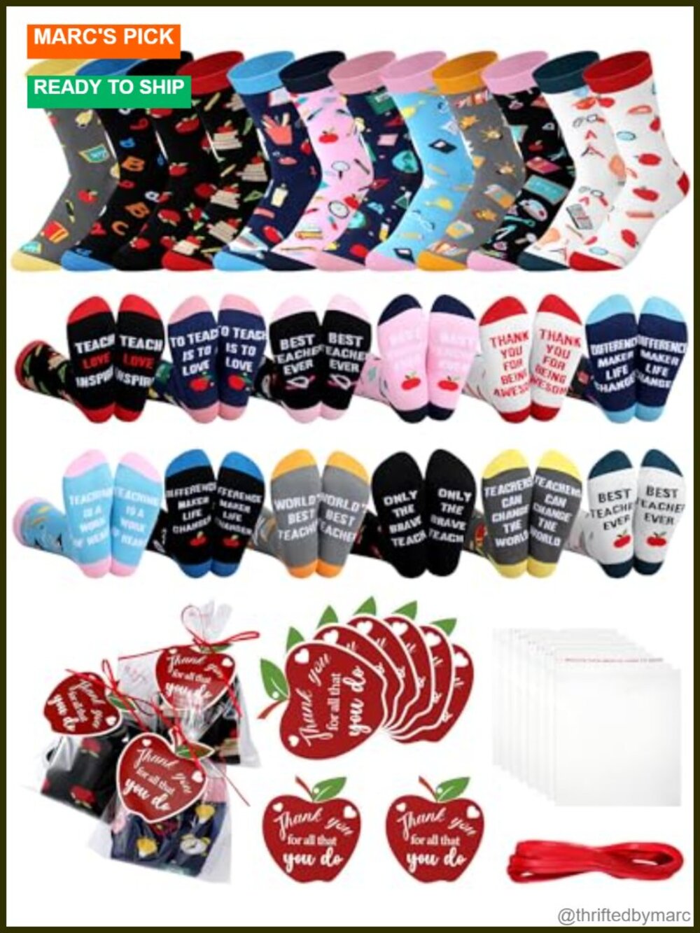 12 Pairs Teacher Crew Socks Gift Set Polyester Cotton Novelty School